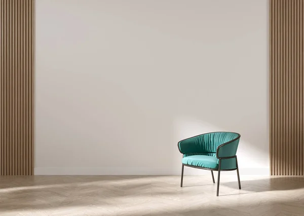 Grüner Sessel Mit Holzpaneel Hellem Raum Mit Heller Wand Und — Stockfoto