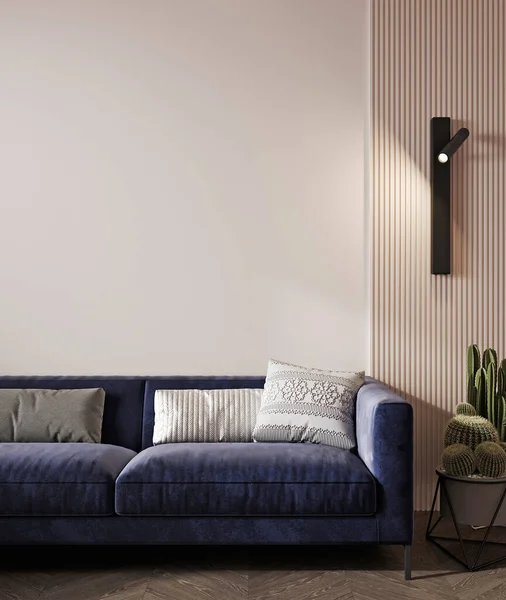 室内模拟沙发 壁灯和客厅装饰 3D渲染 — 图库照片