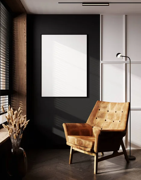 거실에서 의자와 팜파스 그래스 렌더링 — 스톡 사진