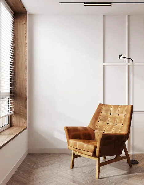 Minimalist modern oturma odası arka plan, oturma odası İskandinav tarzı, boş duvar modeli, 3D görüntüleme