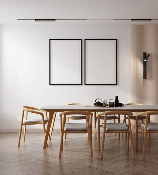 Rámy Plakátů Modelují Moderním Interiéru Obývacího Pokoje Bílé Barvě Dřevěný — Stock fotografie