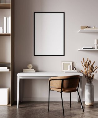 Ev maketi, iç planda rahat modern iş yeri, 3D görüntüleme