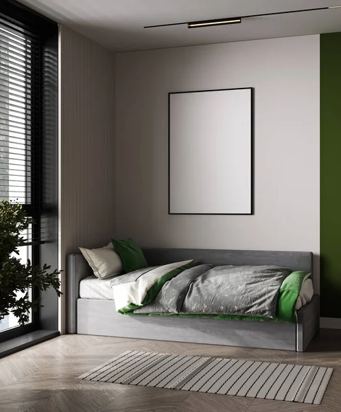 poster çerçevesi çocuk yatak odası, İskandinav tarzı iç arka plan, 3d render, 3d çizim kadar alay