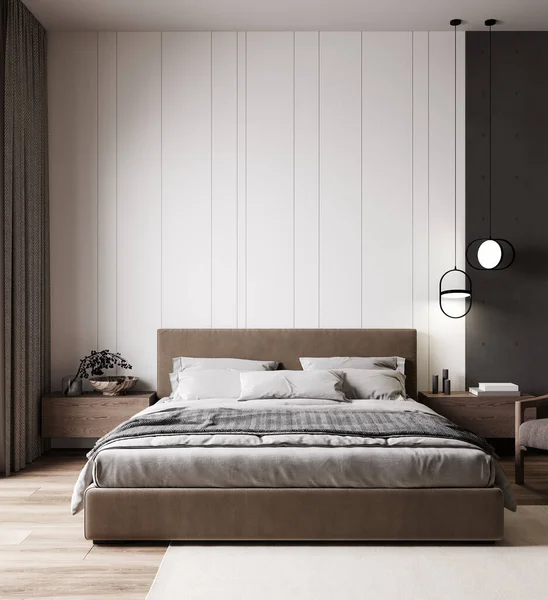 Modern Bedroom Interior Beige Tones Bedroom Mock Rendering — Fotografia de Stock