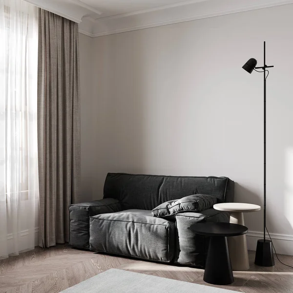 Friendly Interior Design Living Room Wall Mockup Black Armchair Rendering — Zdjęcie stockowe