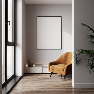 Modern iç mekan, oturma odası, İskandinav tarzı, 3D çizim, 3D resim