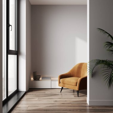 Kahverengi koltuklu, duvar maketli, 3D işlemeli minimalist modern iç plan