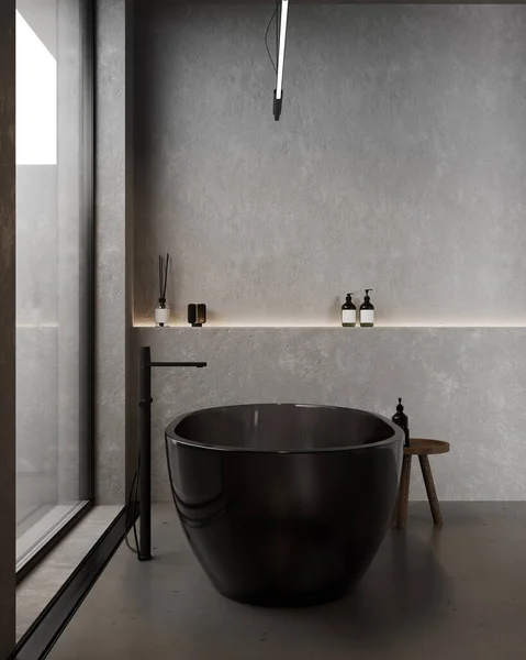 现代混凝土阁楼浴室 带有一流浴缸 3D渲染 — 图库照片