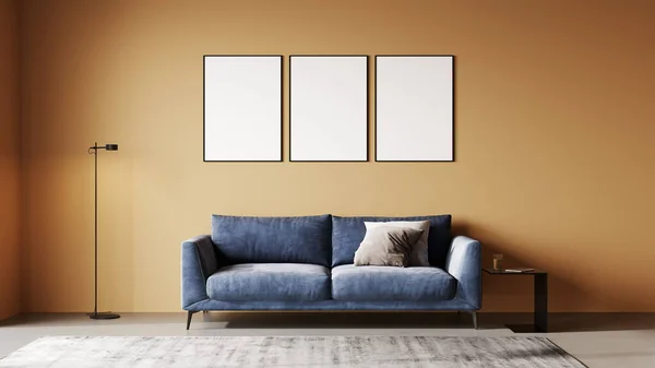 Blank Picture Frame Mock Bright Room Interior Rendering — Stock Photo, Image