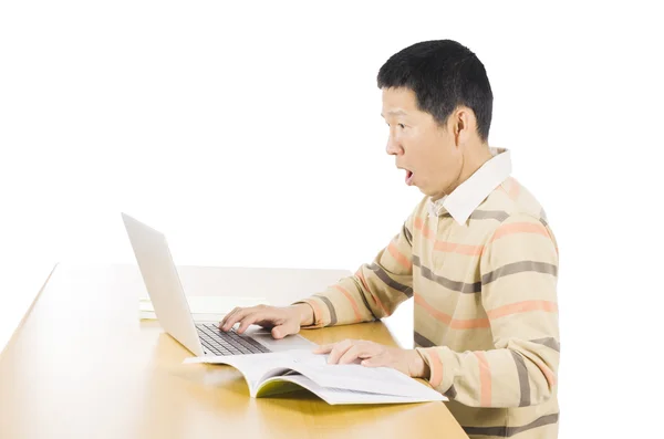 Surprise man with notebook — Stock Photo, Image