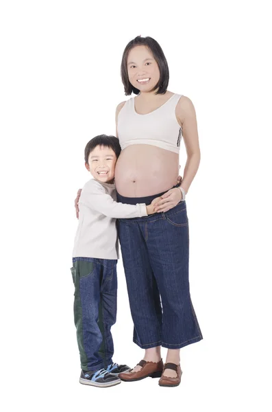 Pregnant Asian mother and her son — Stock Photo, Image