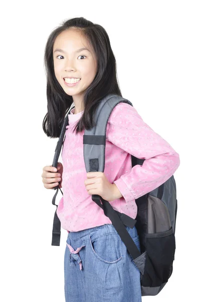 Smiling student woman standing with backpack — Stock Photo, Image