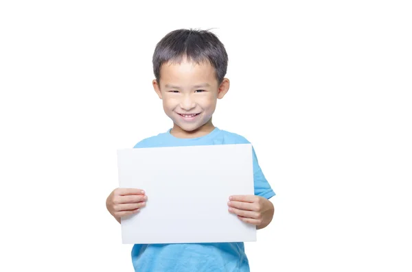 Inteligentní chlapec s prázdný list papíru — Stock fotografie