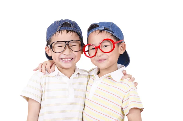 Cute twin  smiling on the white background — Stock Photo, Image