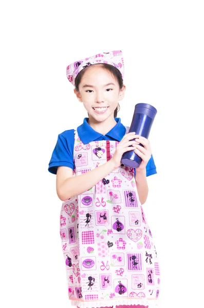 微笑女孩打扮成一名厨师 — 图库照片