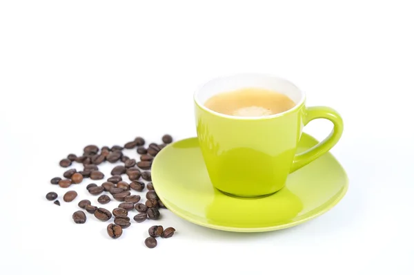 Zielony filiżanka do kawy z ziaren kawy 4 — Zdjęcie stockowe