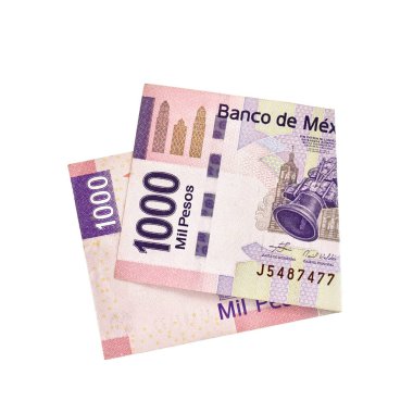 Tek katlanmış Meksika pezosu, izole edilmiş ve beyaz arka planda.