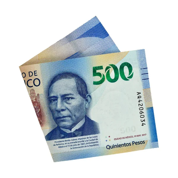 Billete Peso Mexicano Plegado Aislado Sobre Fondo Blanco —  Fotos de Stock
