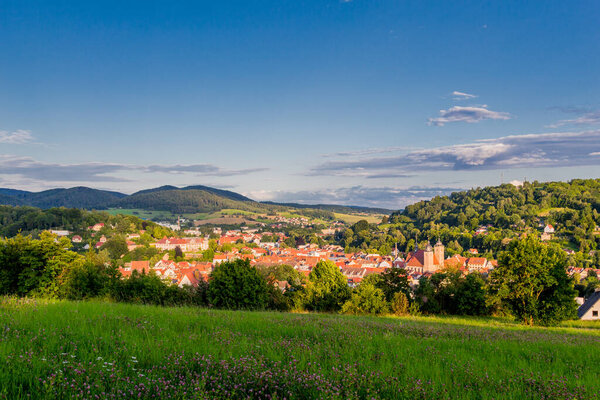 Late summer evening walk with a view over the half-timbered town of Schmalkalden - Thuringia - Germany