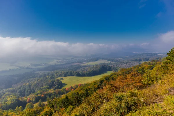 Excursão Descoberta Outono Pelas Magníficas Montanhas Hrsel Perto Eisenach Turíngia — Fotografia de Stock