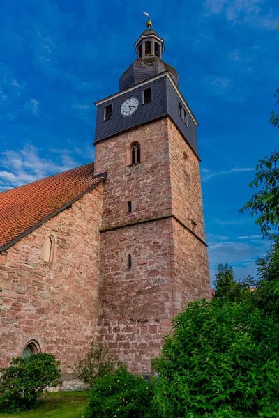 Пізній Літній День Варті Побачити Передмістя Шмалькальдена Невеликою Церквою Тюрингією — стокове фото