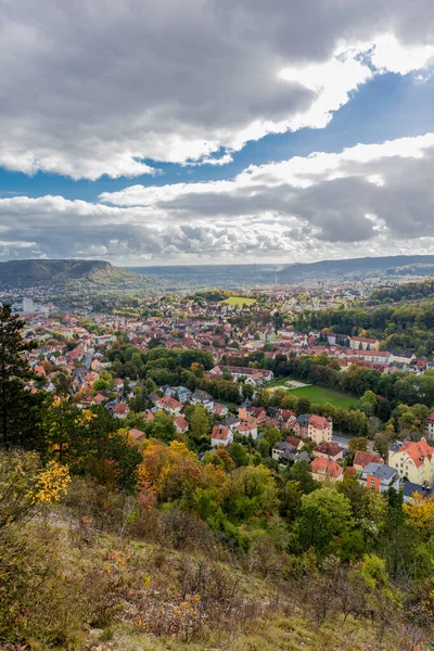 Uvolněná Podzimní Procházka Podél Saale Horizontale Jeně Durynsku — Stock fotografie