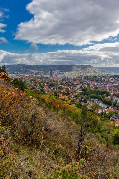 Relaksujący Jesienny Spacer Wzdłuż Saale Horizontale Jena Turyngia — Zdjęcie stockowe