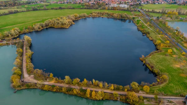 Passeio Outono Torno Lago Balnear Perto Immelborn Turíngia — Fotografia de Stock