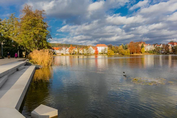 Recorrido Otoño Por Lago Burgsee Hermosa Bad Salzungen Turingia —  Fotos de Stock