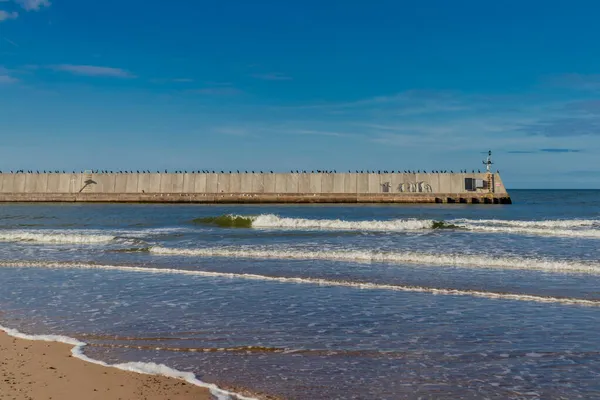 Beautiful Beach Walk Mouth Jamno River Polish Baltic Sea Poland — Stock Photo, Image