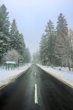 Schmiedefeld yakınlarındaki Thuringian Ormanı 'nın tepelerinde güzel bir kış manzarası.