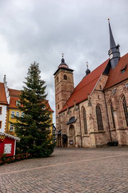 Schmalkalden 'in güzel, yarı keresteli kasabasında bir kış günü- Thüringen