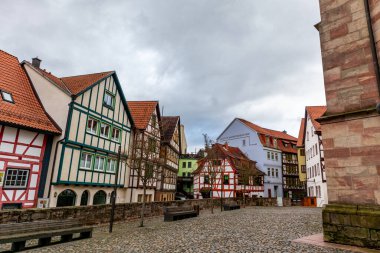 Schmalkalden 'in güzel, yarı keresteli kasabasında bir kış günü- Thüringen