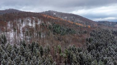 Schmalkalden yakınlarındaki Thuringian Ormanı 'nın tepelerinde güzel bir kış manzarası.