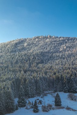 Oberschnau yakınlarındaki Thuringian Ormanı 'nın tepelerinde güzel bir kış manzarası.
