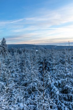 Rennsteig boyunca ilk kış yürüyüşü en güzel gün batımında - Almanya