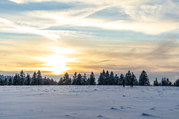 First Winter Walk along the Rennsteig in the most beautiful sunset - Germany