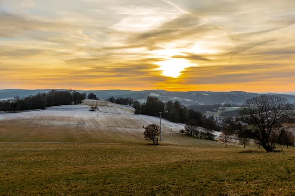 Zimní Večer Procházka Krásným Večerním Světlem Schmalkalden Durynsko Německo — Stock fotografie