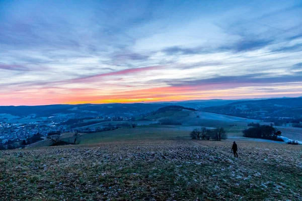 Zimní Večer Procházka Krásným Večerním Světlem Schmalkalden Durynsko Německo — Stock fotografie