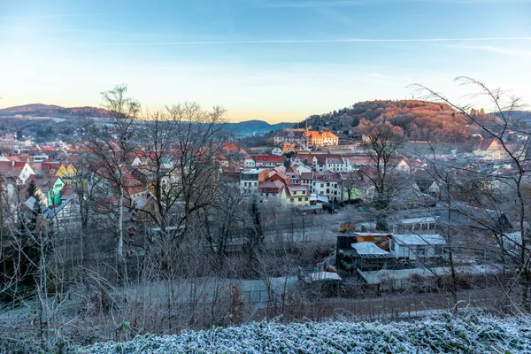 Zimní Ranní Procházka Krásným Večerním Světlem Schmalkaldenu Durynsko Německo — Stock fotografie