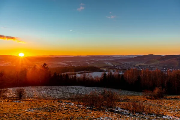 Sunset Hike Κατά Μήκος Του Rennsteig Στο Κοντινό Του Steinbach — Φωτογραφία Αρχείου