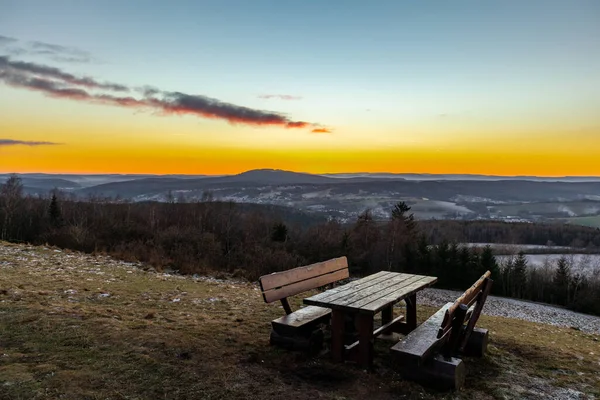 Sunset Hike Podél Rennsteig Blízkosti Steinbach Hallenberg Německo — Stock fotografie