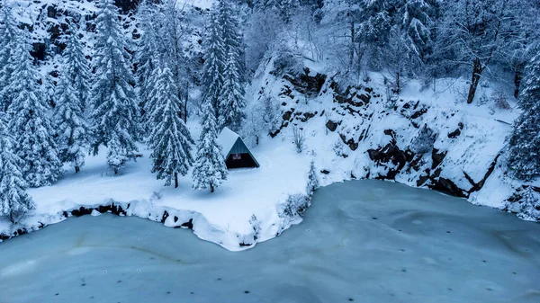 Beautiful Winter Hike Mountain Lake Rennsteig Floh Seligenthal Germany — Stock Photo, Image