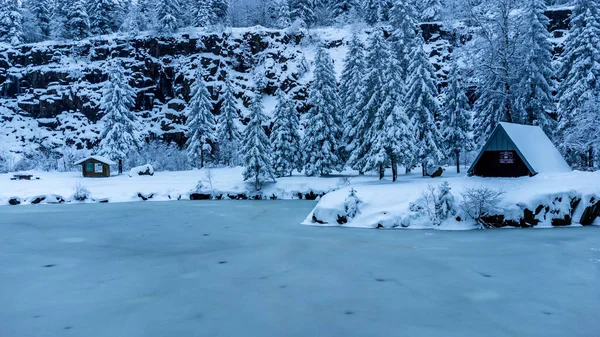 Beautiful Winter Hike Mountain Lake Rennsteig Floh Seligenthal Germany — Zdjęcie stockowe