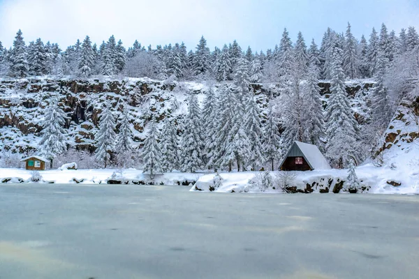 Beautiful Winter Hike Mountain Lake Rennsteig Floh Seligenthal Germany — 스톡 사진