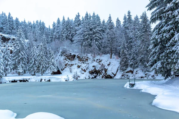 Beautiful Winter Hike Mountain Lake Rennsteig Floh Seligenthal Germany — Zdjęcie stockowe