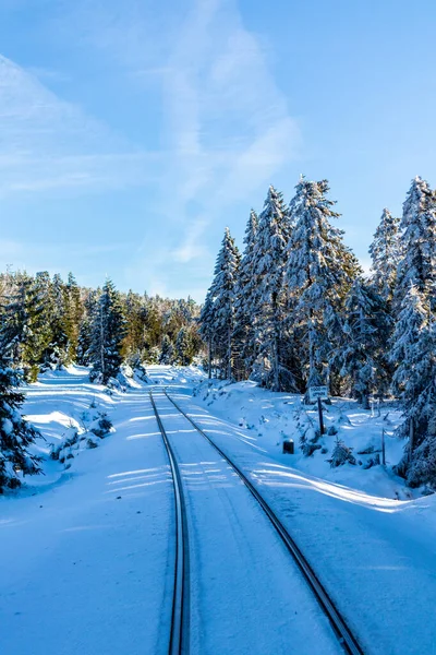 Sulla Strada Nel Bellissimo Paesaggio Invernale Attraverso Splendide Montagne Harz — Foto Stock