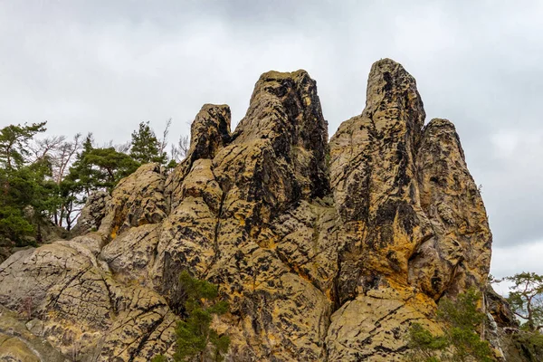 Explorando Belas Montanhas Harz Dia Frio Inverno Longo Teufelsmauer Saxônia — Fotografia de Stock