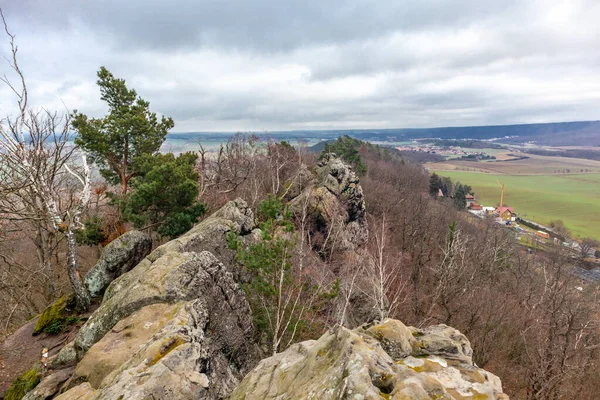 Exploring Beautiful Harz Mountains Cold Winter Day Teufelsmauer Saxony Anhalt — Stock Photo, Image