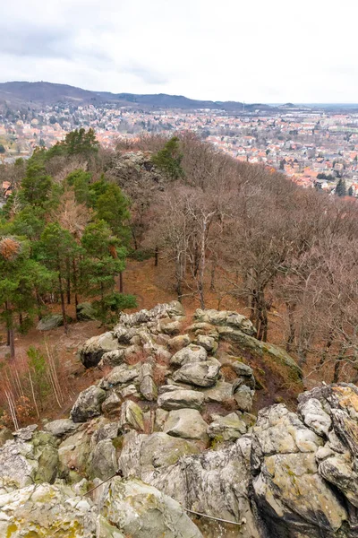 Explorando Belas Montanhas Harz Dia Frio Inverno Longo Teufelsmauer Saxônia — Fotografia de Stock